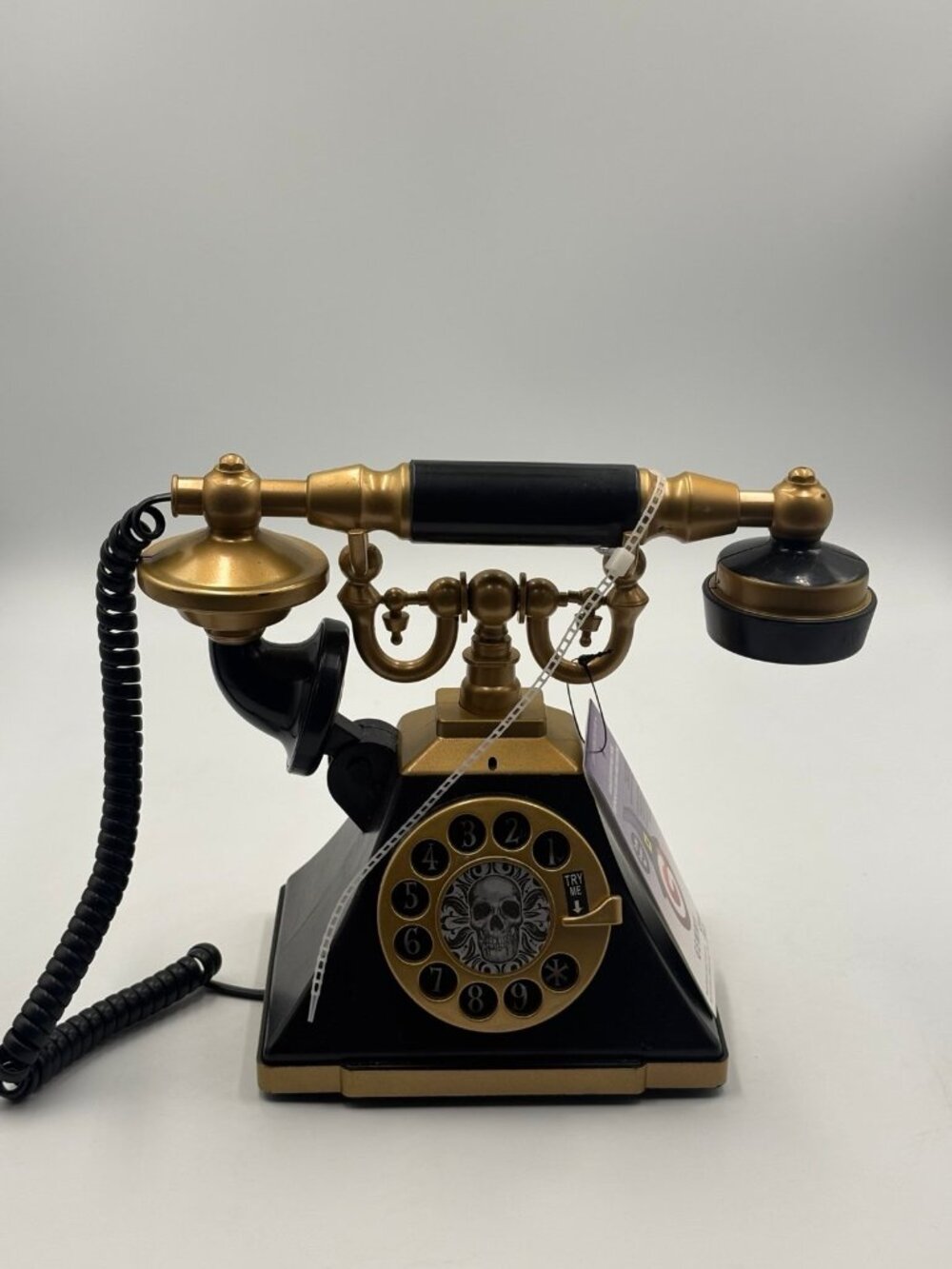 Animated Spooky Skull Rotary Phone Halloween Decor Gemmy